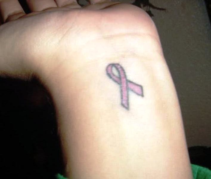 Simple Cancer Ribbon Tattoo On Wrist