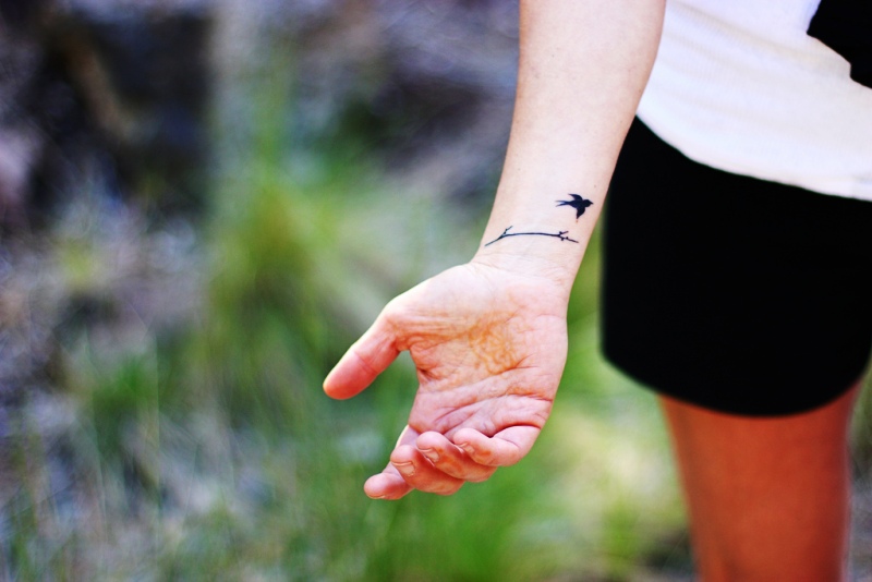 Small Size Bird Tattoo On Wrist