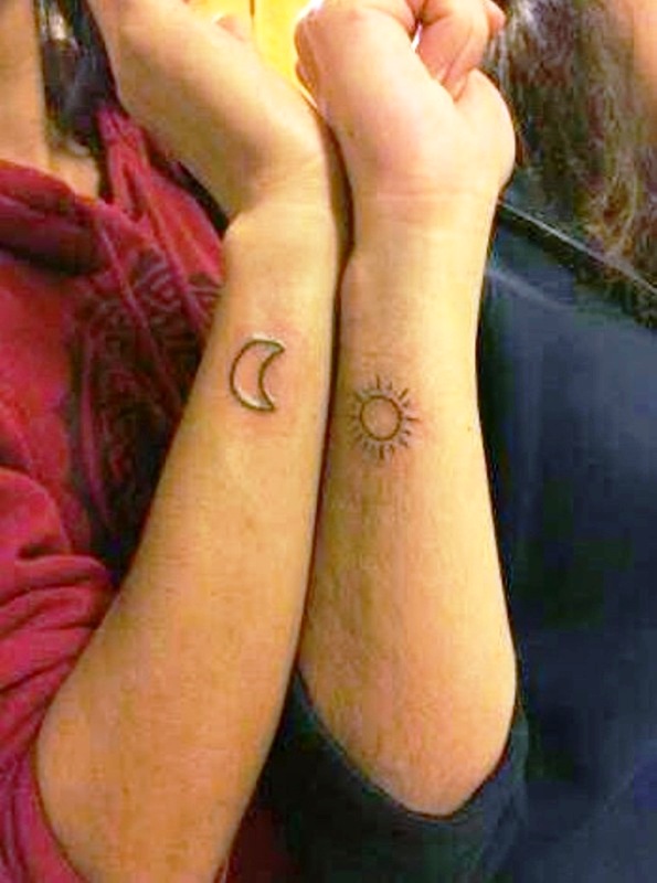 Small Sun And Moon Tattoo On Wrist