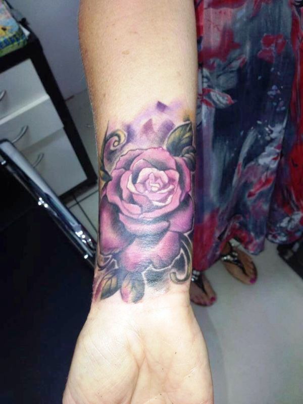 Stunning Purple Rose Tattoo On Wrist