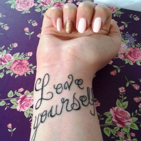 Stylish Love Yourself Wrist Tattoo