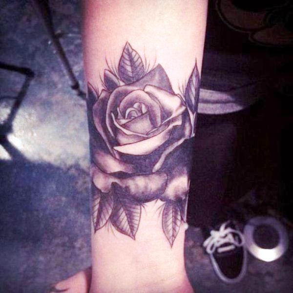 Sweet Black Rose Tattoo On Wrist