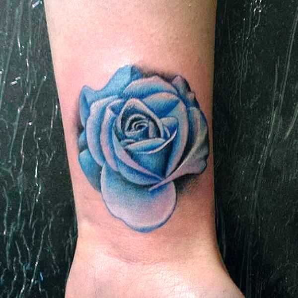 Unique Blue Rose Tattoo On Wrist