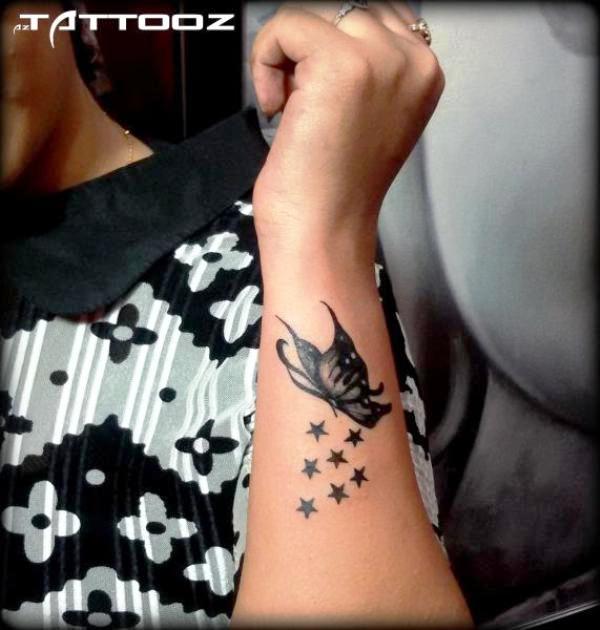 Sweet Butterfly And Star Tattoo On Wrist