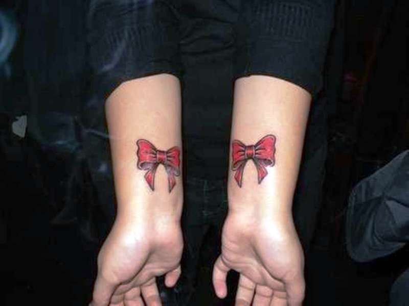 Sweet Red Ribbon Wrist Tattoo