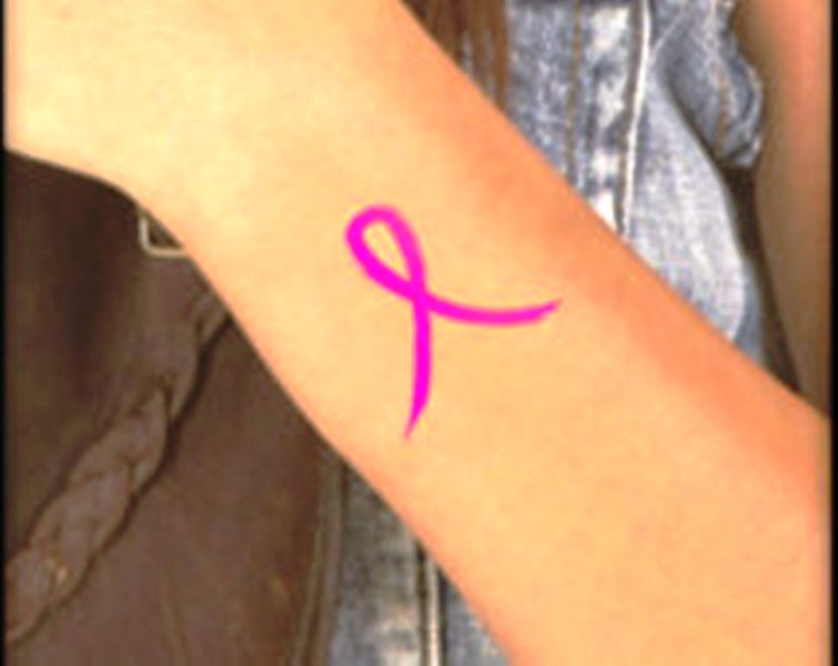 Temporary Cancer Ribbon Tattoo On Wrist