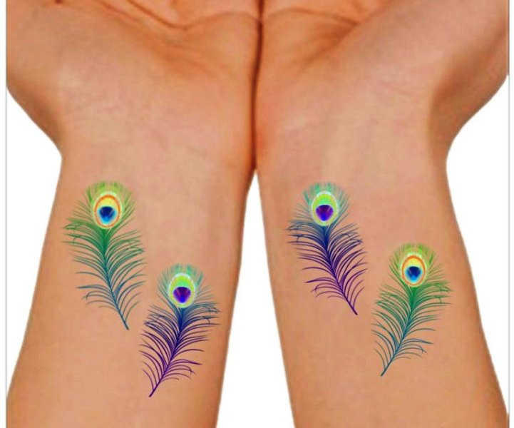 Temporary Peacock Feather Wrist Tattoo
