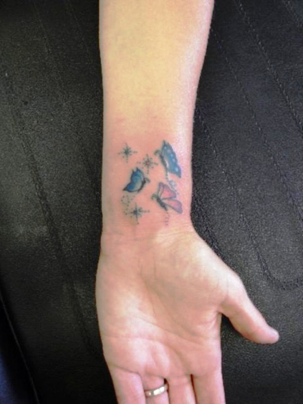 Three Colorful Butterflies Tattoo On Wrist