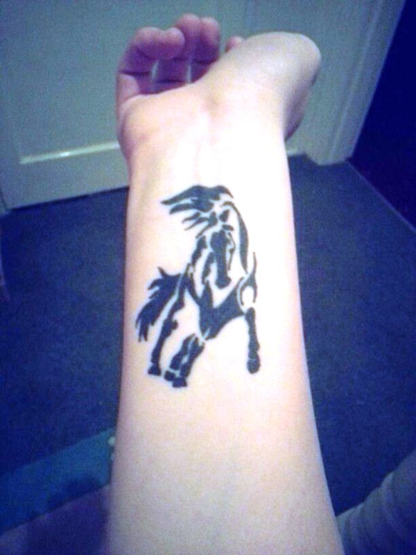 Tribal Horse Tattoo On Wrist