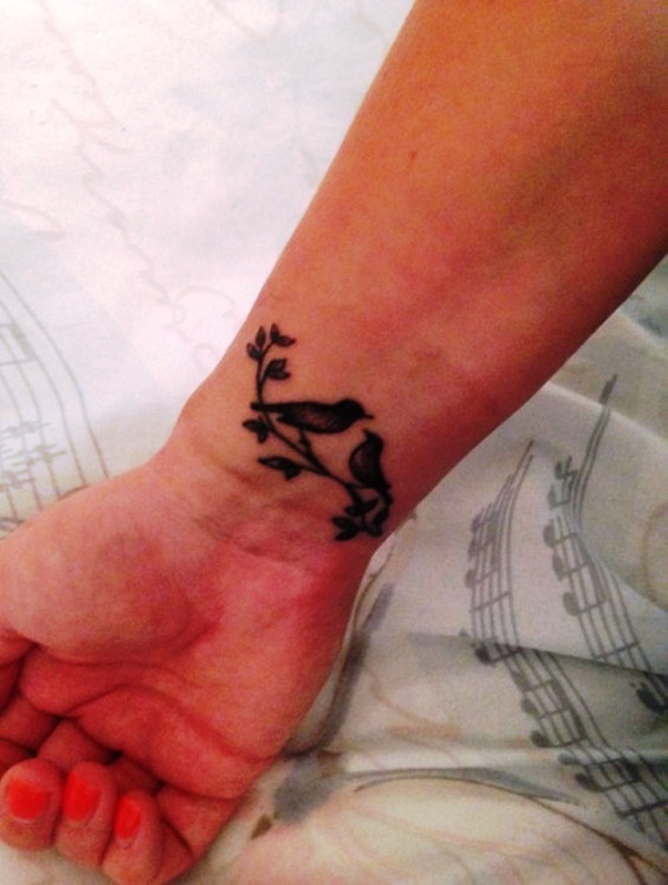 Two Birds On Branch Design Tattoo