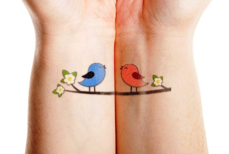 Two Cute Love Birds Tattoo On Wrist