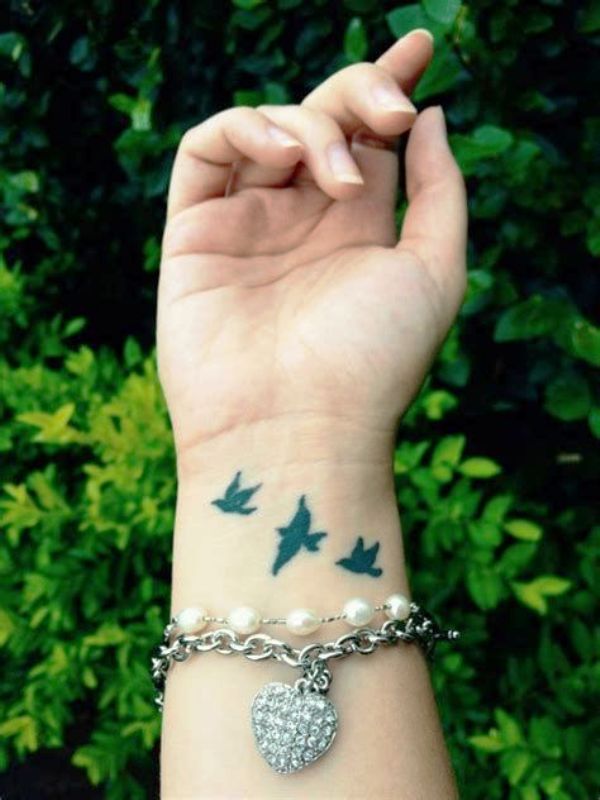 Unique Flying Birds Tattoo On Wrist