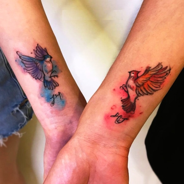 Watercolor Birds Tattoo Design