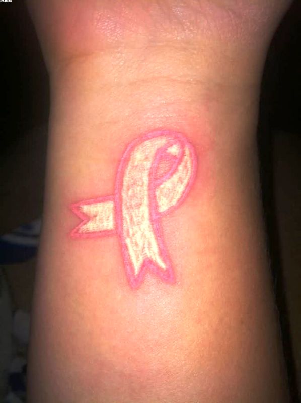 White Cancer Ribbon Wrist Tattoo