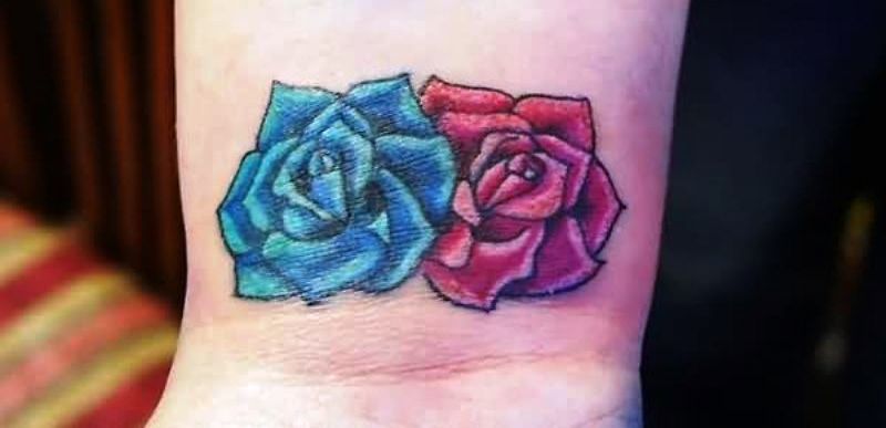 Wonderful Blue And Red Rose Tattoo