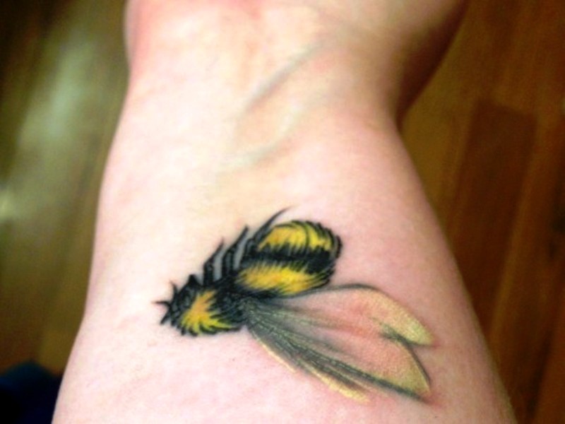Yellow Bee Tattoo On Wrist