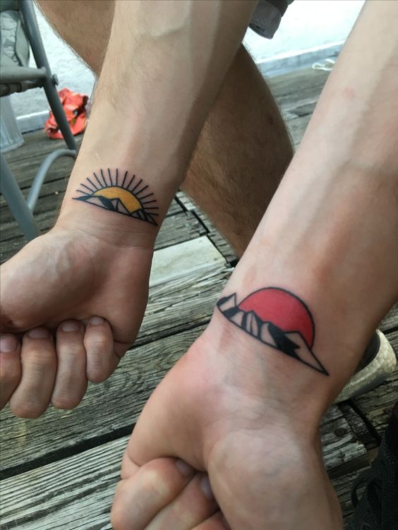 Matching Sun Over The Mountain Tattoos