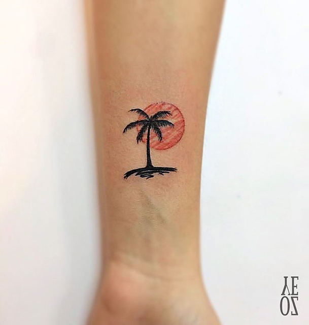 Sunset Palm Tattoo By Yeliz Ozcan