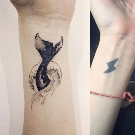 Whales Tail Cover Up Wrist Tattoo