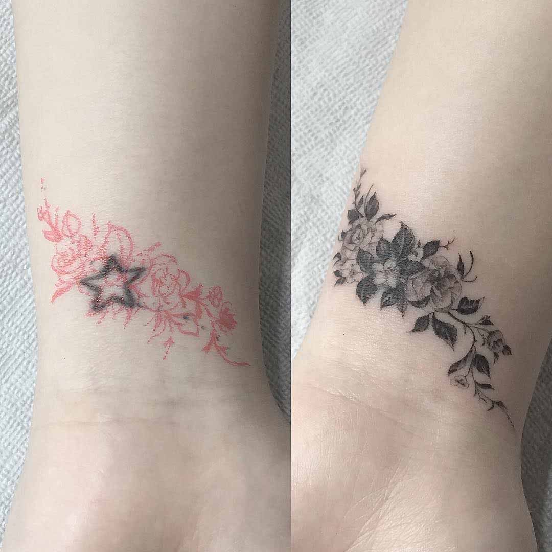 Wrist Tattoo Cover Up Flowers By Tattooist Muha